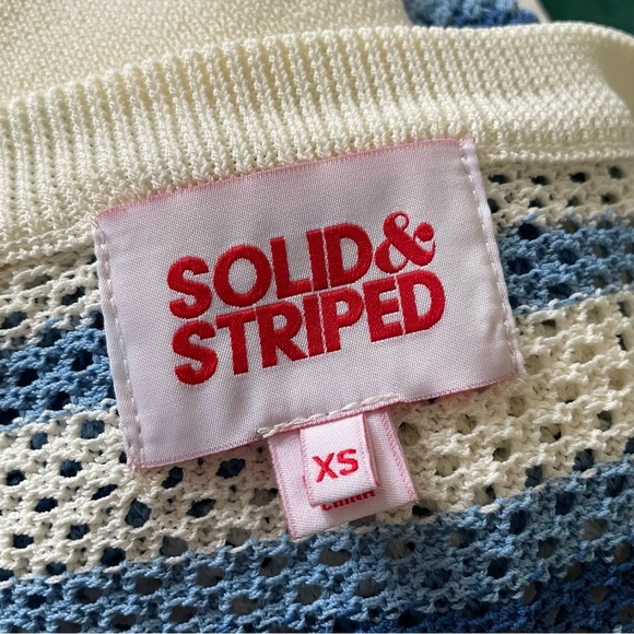 Solid & Striped Marina Blue Stripe Open Weave Knit The Tobi Crewneck Sweater XS - Picture 8 of 11